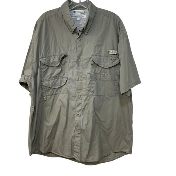Vintage Columbia PFG Technical Fishing Button Down Shirt Green Cotton Size Large - Picture 1 of 12